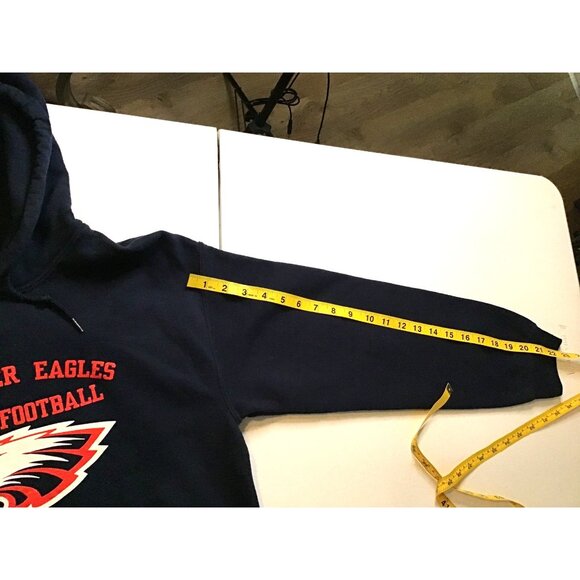 GILDAN- MENS BLUE FRONT & BACK GRAPHIC LONG SLEEVE PULLOVER HOODIE SIZE SMALL - Picture 4 of 6